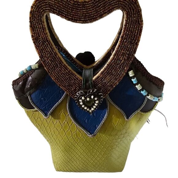 MARY FRANCES Bead & Feather Heart Handle Handbag - Picture 2 of 7